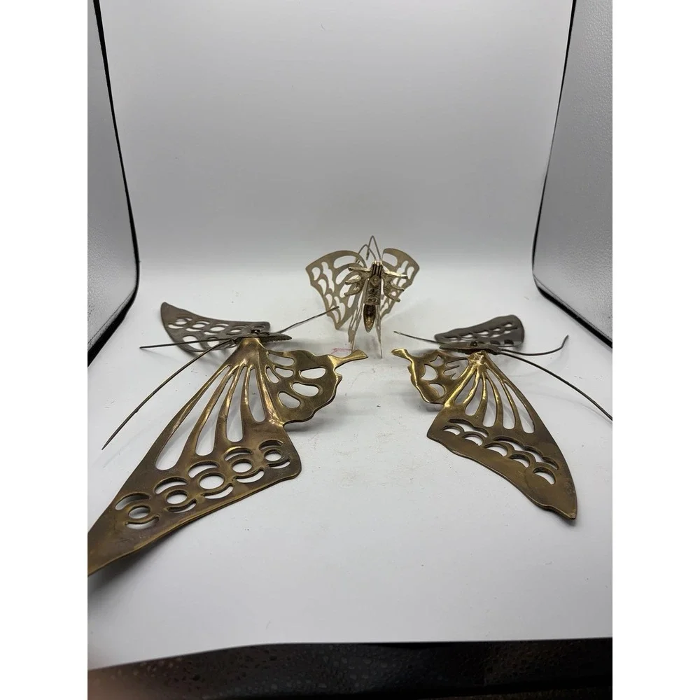 Vintage Brass Butterfly Wall Art Set of 3 Graduated Sizes MCM Hollywood Regency